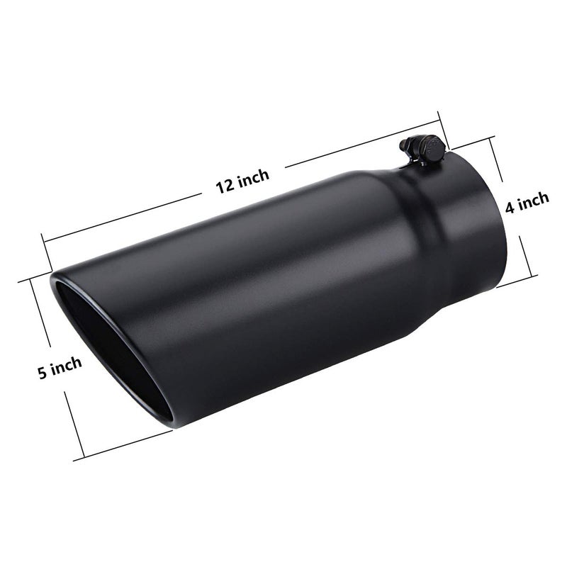 LCGP 4" to 5" Diesel Exhaust Tip, 12" Overall Length Bolt On Design Truck Tail Tip, Black Powder Coated,Rolled Angle Cut Design - Image 2